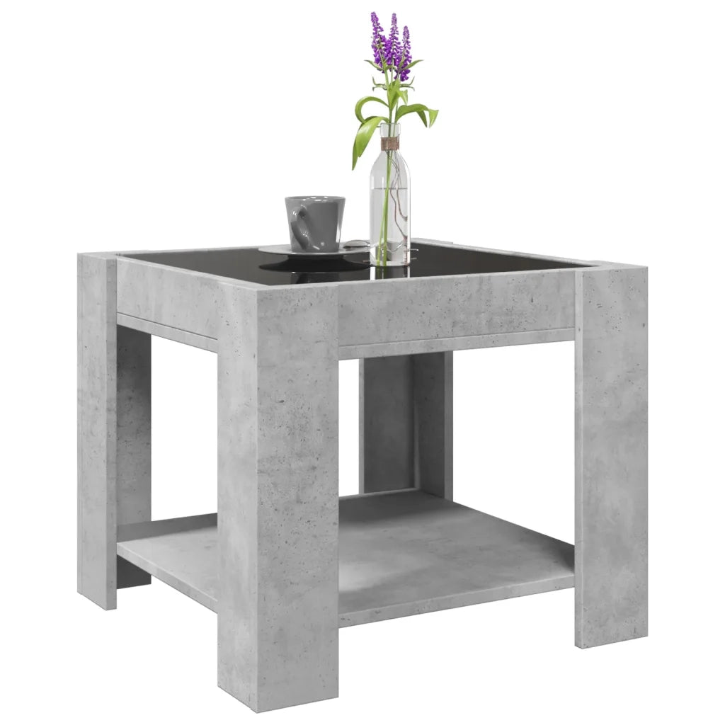 Tavolino Salotto con LED-Tavolino da soggiorno-Tavolo Grigio Cemento 53x53x45 cm Multistrato