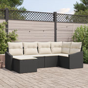 Set da pranzo da giardino in 6 pezzi con cuscini in rattan nero