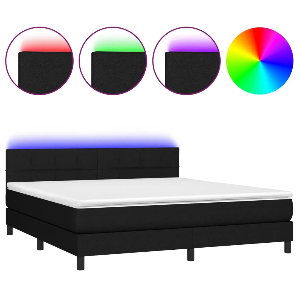 Letto a Molle con Materasso e LED Nero 180x200cm in Tessuto cod mxl 66662