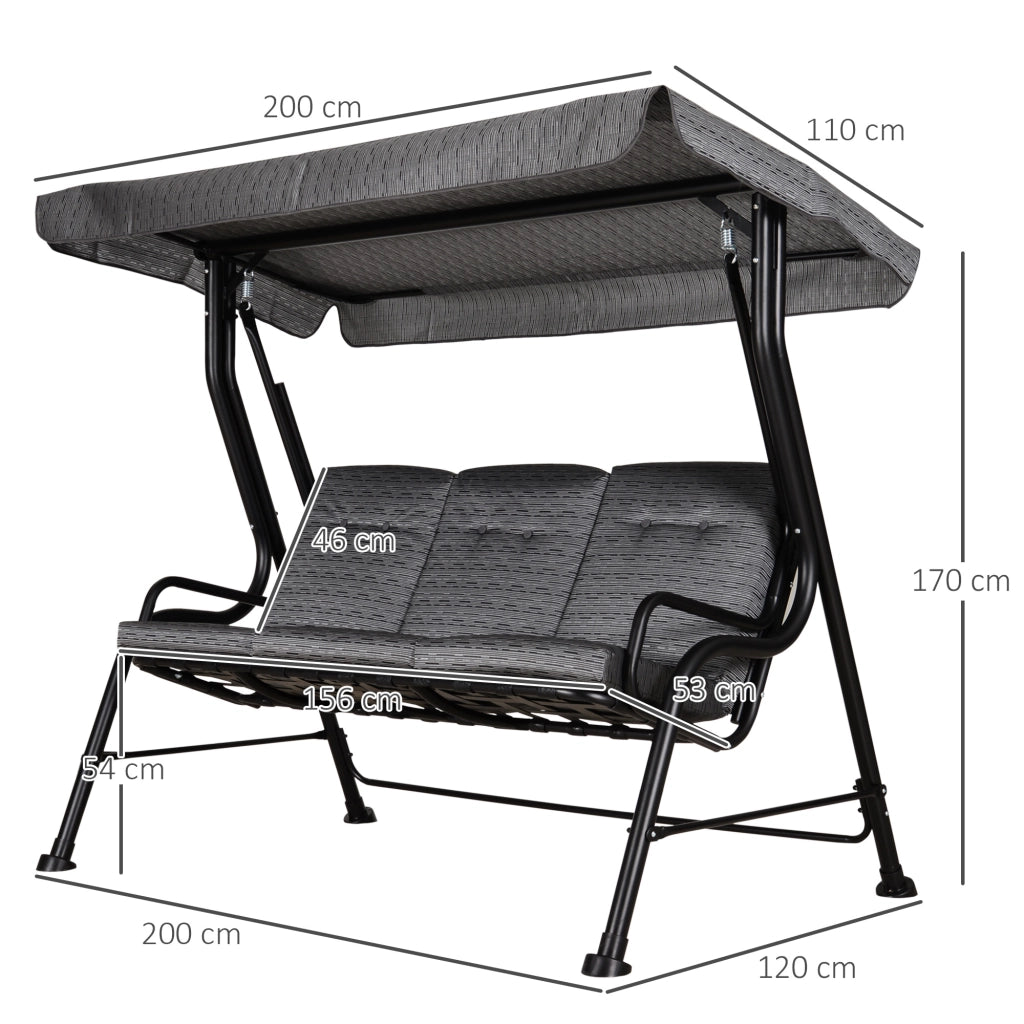 Amaca da Giardino 3 Posti con Cuscini ¨C Zephmum ¨C Grigio Nero Polyester Acciaio