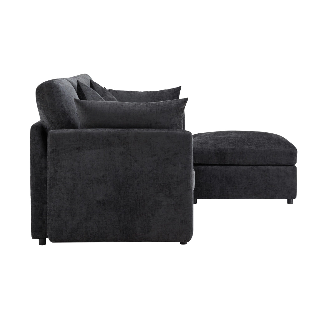 Divano Angolare Modulare 3-4 Posti con Pouf Mobile e 4 Cuscini, in Ciniglia Grigio 216 × 161 × 81 cm