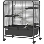 Gabbia per Conigli 75x46x94,5 cm a 4 Livelli con Piattaforme Rampe Ruote Serbatoio Acqua e Vassoio Rimovibile in Acciaio
