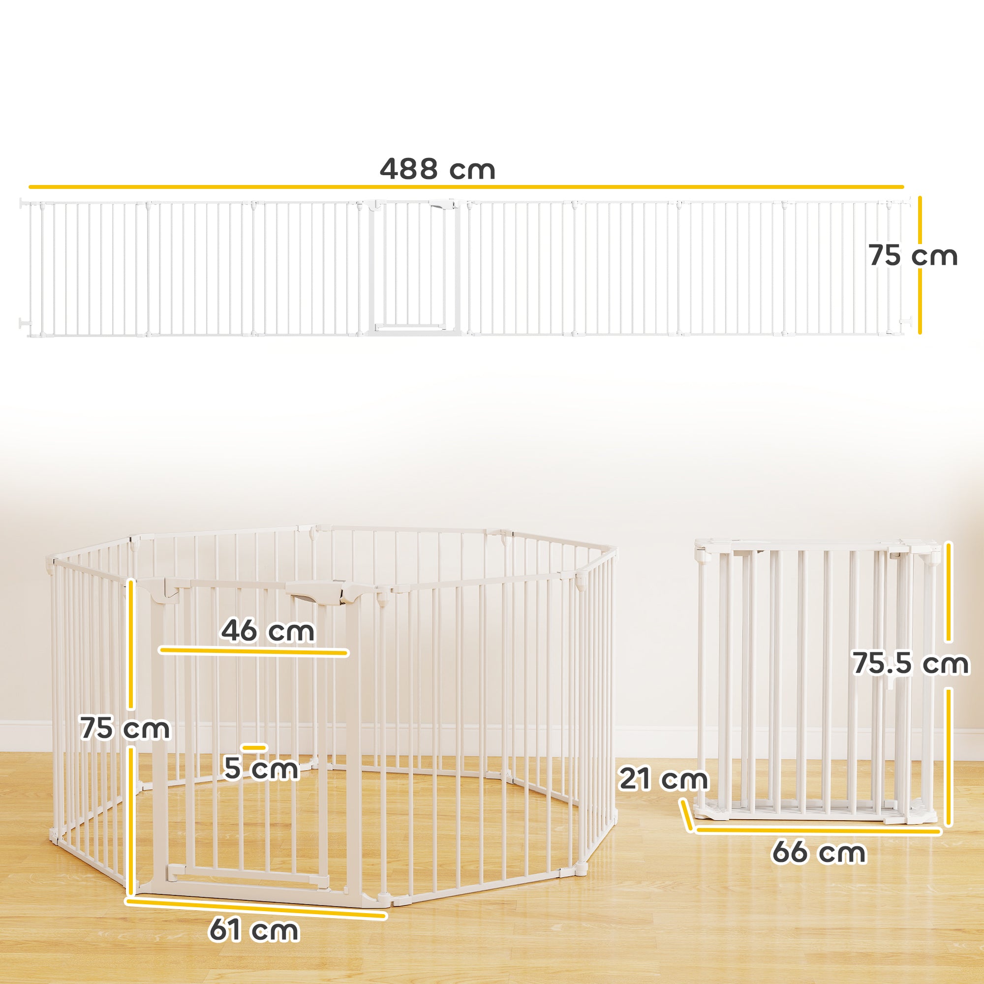 Recinto per Cani a 8 Pannelli Modulabili 61x3x75 cm con Chiusura Automatica in Acciaio e ABS Bianco