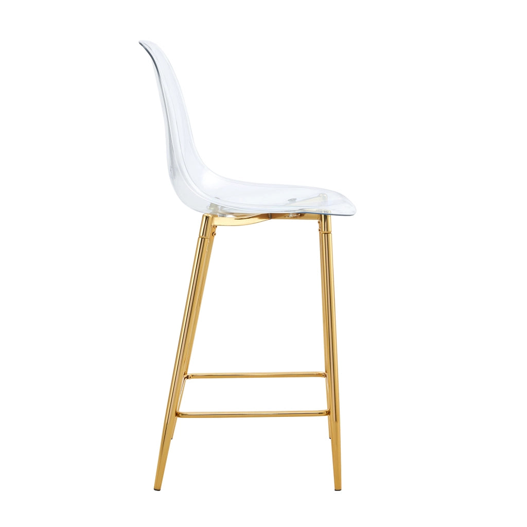 Set di 2 sgabelli bar trasparenti con struttura in metallo oro, design moderno per cucina e sala da pranzo