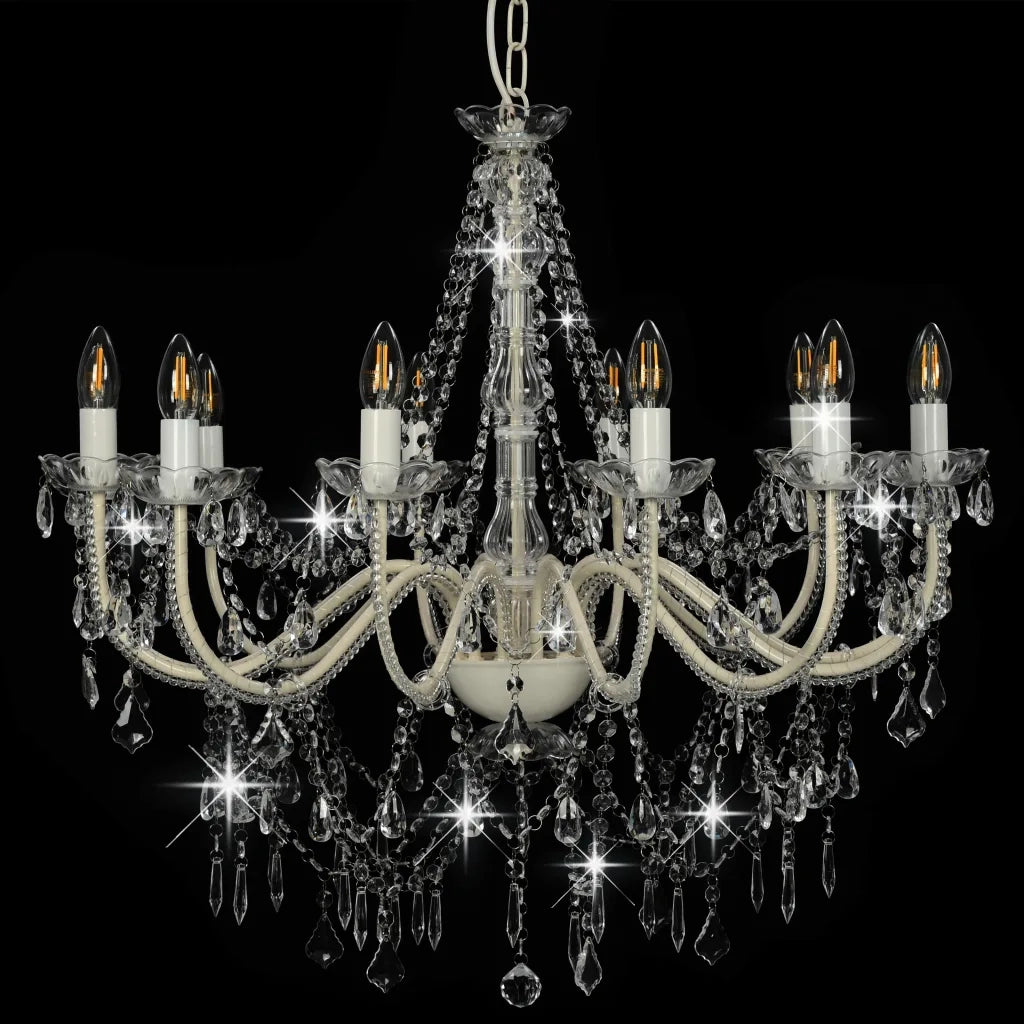 Elegante lampadario con perline dal design antico 80 x 75 cm atmosfera accogliente metallo bianco 02_0046414