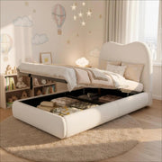 OKWISH Letto Contenitore 90×200 cm, Letto Singolo con Contenitore, Testiera Imbottita e Rete Inclusa, senza Materasso, Bouclé Beige