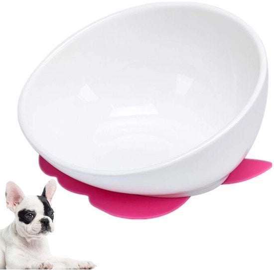 Ciotola Bulldog ceramica per cani e gatti, apertura ampia, sterile, inclinata, con tappetino antiscivolo in gomma (capacità 1,5 litri)