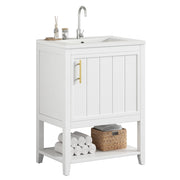 Mobile sottolavabo con lavabo in ceramica; da terra; per bagno; MDF bianco; 61 × 47 × 87 cm