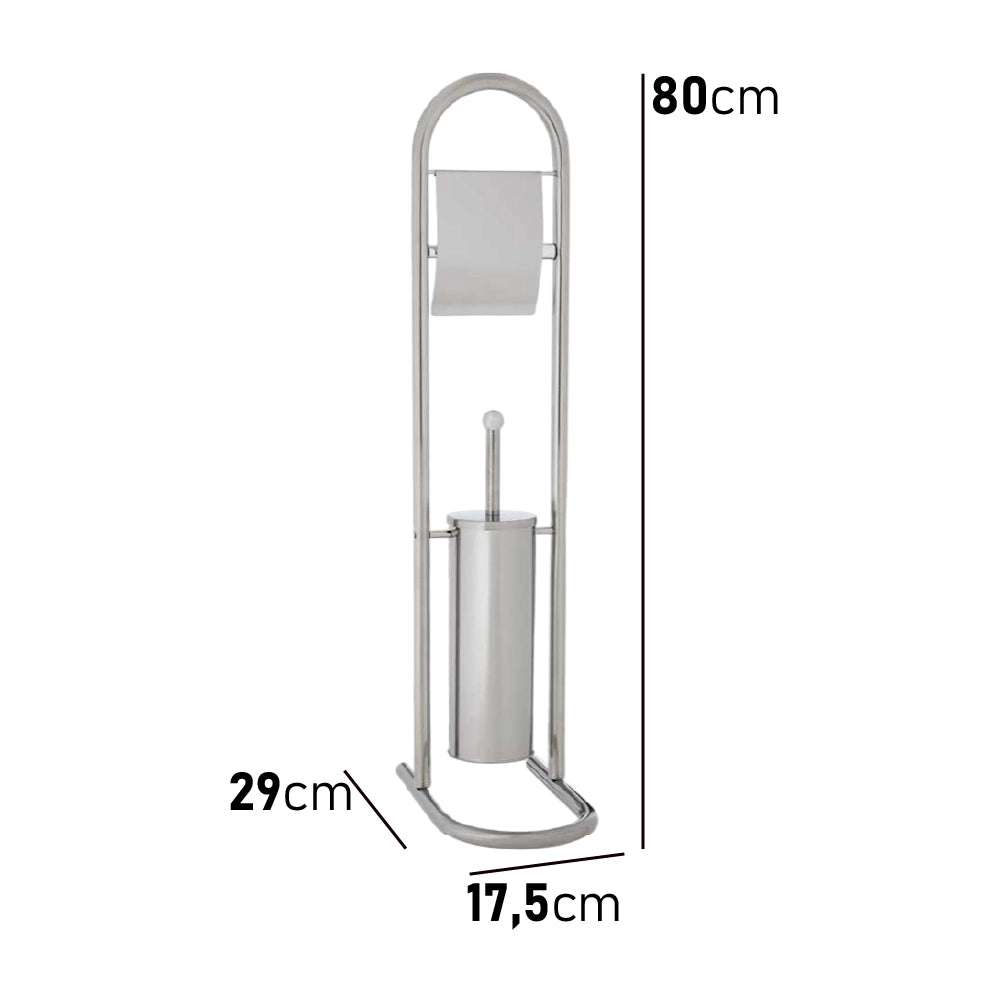 Piantana Bagno Porta Rotolo Porta Scopino Cromato H. 80 cm Salvaspazio