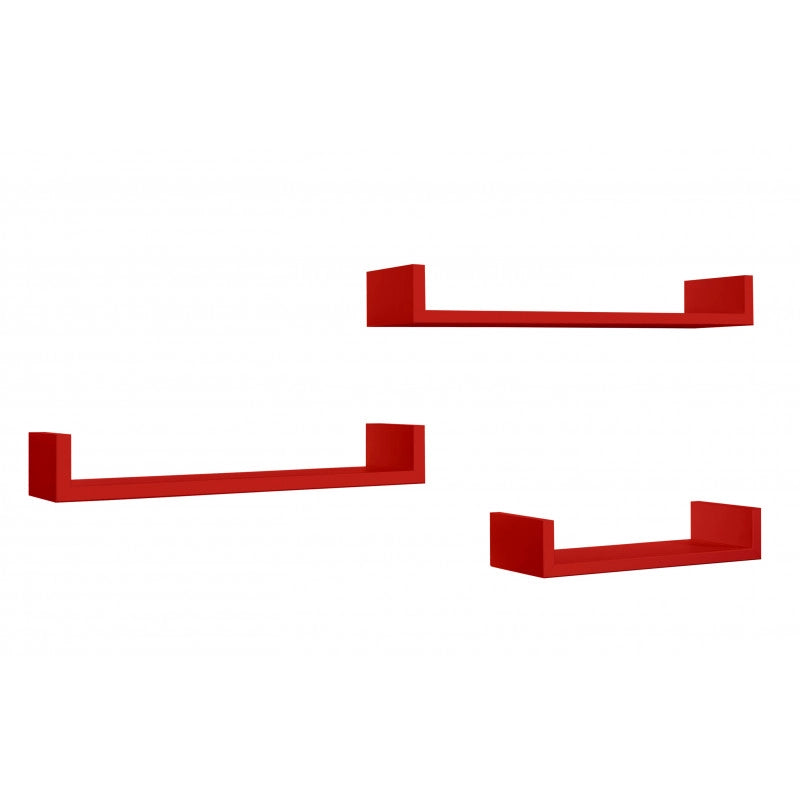 Set di 3 Mensole da Muro, Mensole Muro Design, Mensola da Parete, Rosso, 60x8 p15,5 cm, 50x8 p15,5 cm e 40x8 p15,5 cm - Calamita