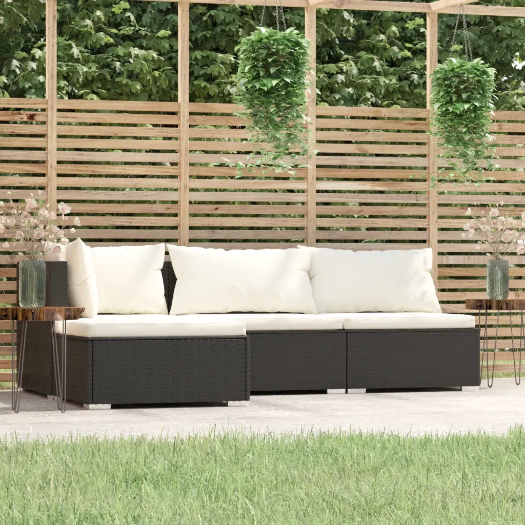 Set Divani da Giardino 4 pz con Cuscini Nero in Polyrattan 317490