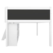 Letto a soppalco 90×200 cm con ripiani; sponda di sicurezza; scala e lavagna; senza materasso; bianco