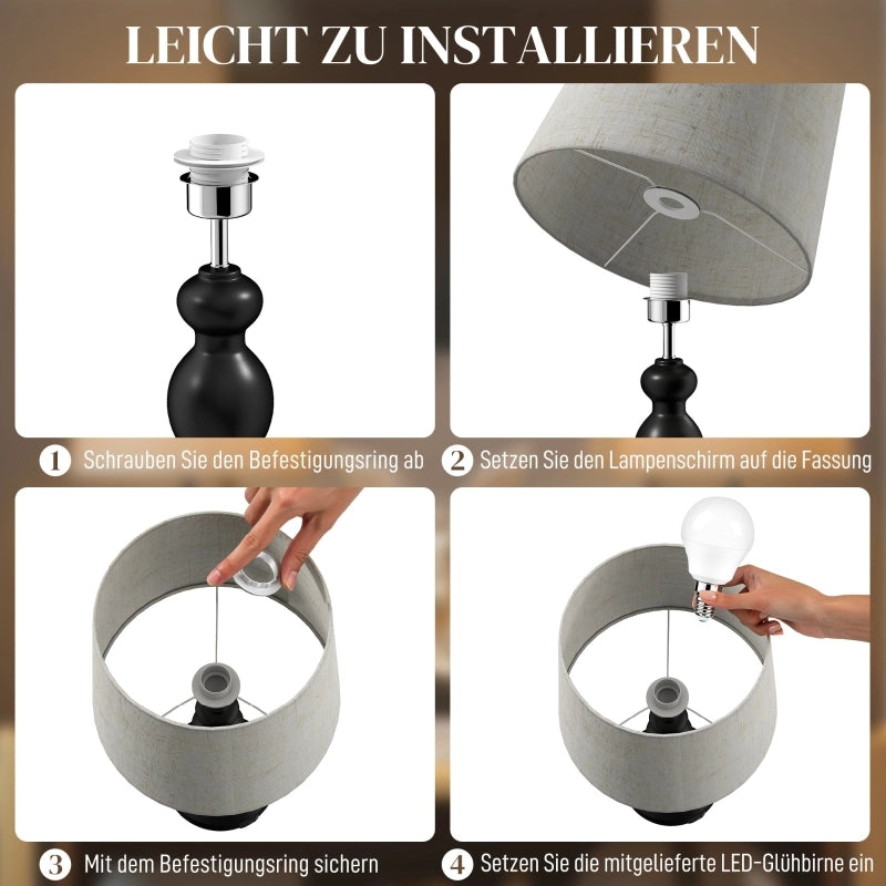 Lampada da tavolo a LED con 3 temperature di colore, lampada da comodino con porte di ricarica USB A+C, paralume in lino, nera