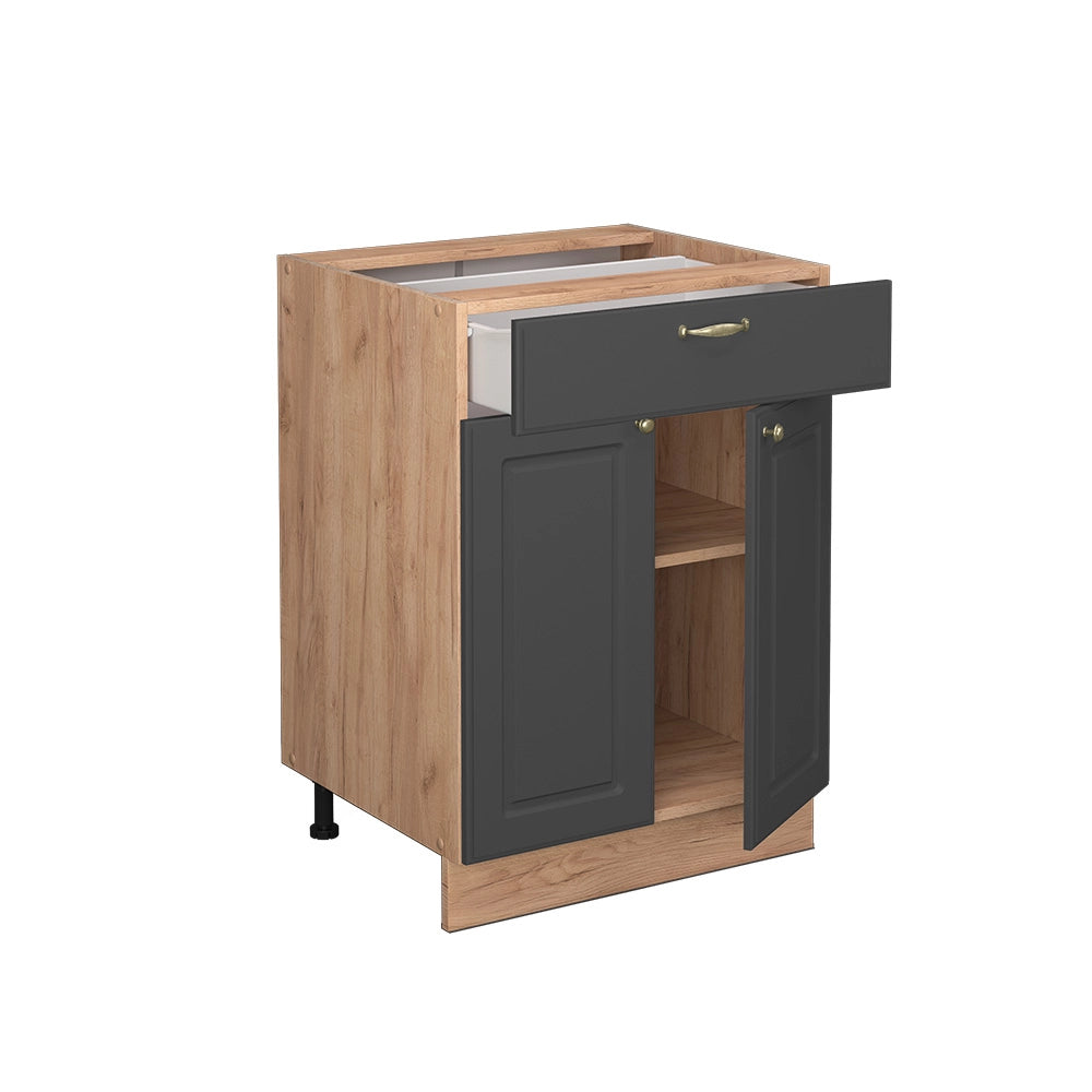 Mobiletto base per cucina Fame-Line Antracite-oro/Rovere dorato 60 cm con cassetto, PL Antracite Vicco