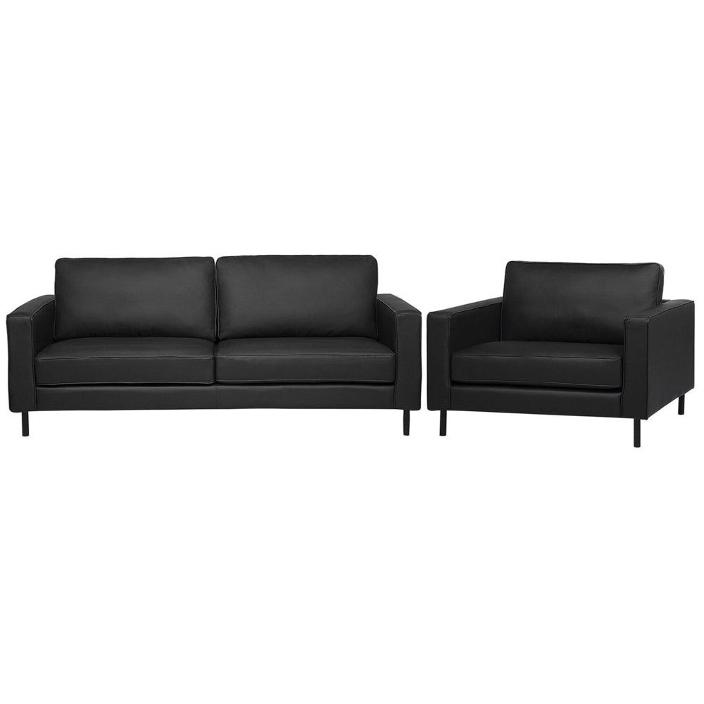 Set Divani In Pelle Nera Divano 3 Posti Poltrona Minimalista Moderno