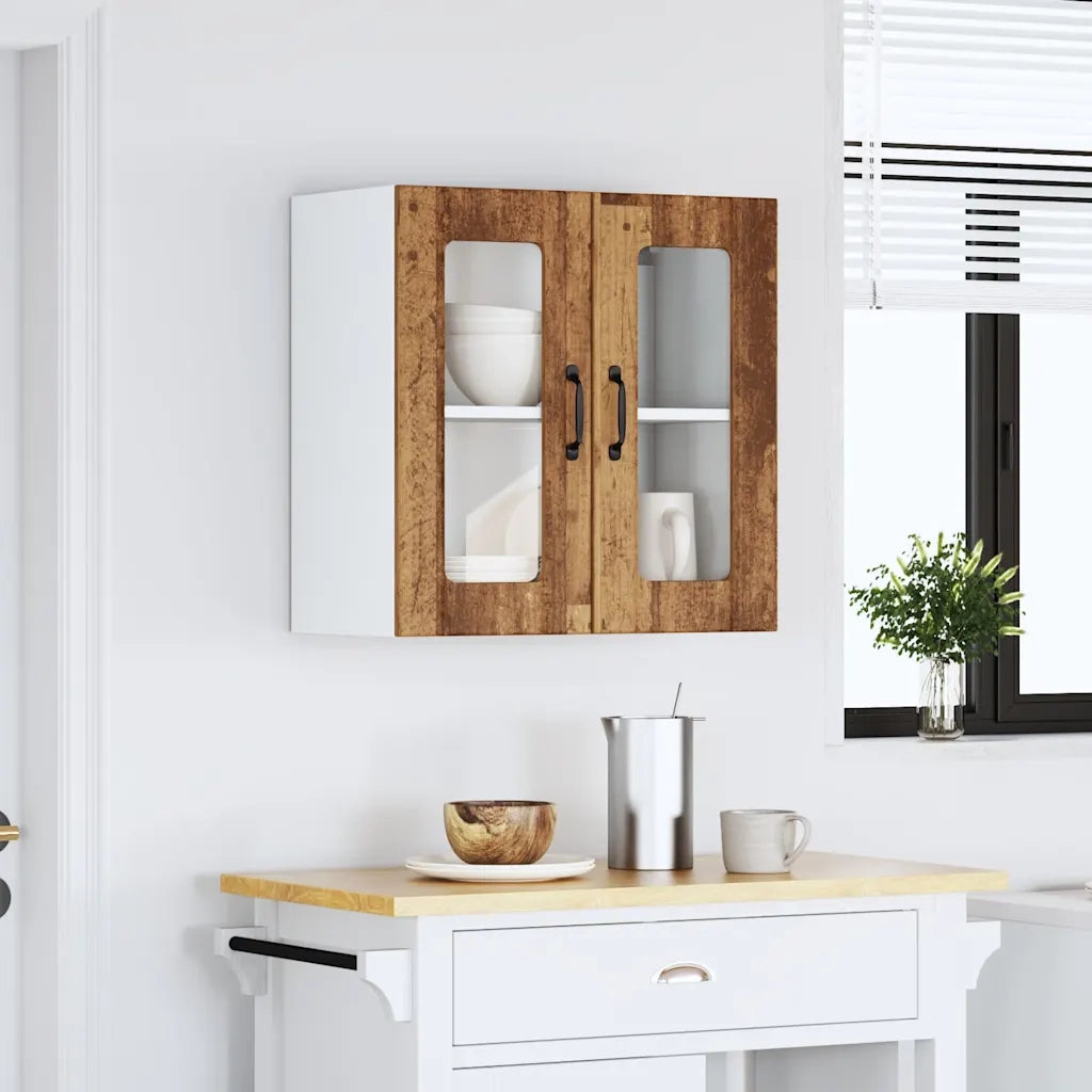 Pensile da Cucina con Porta in Vetro Lucca Legno Vecchio 853915