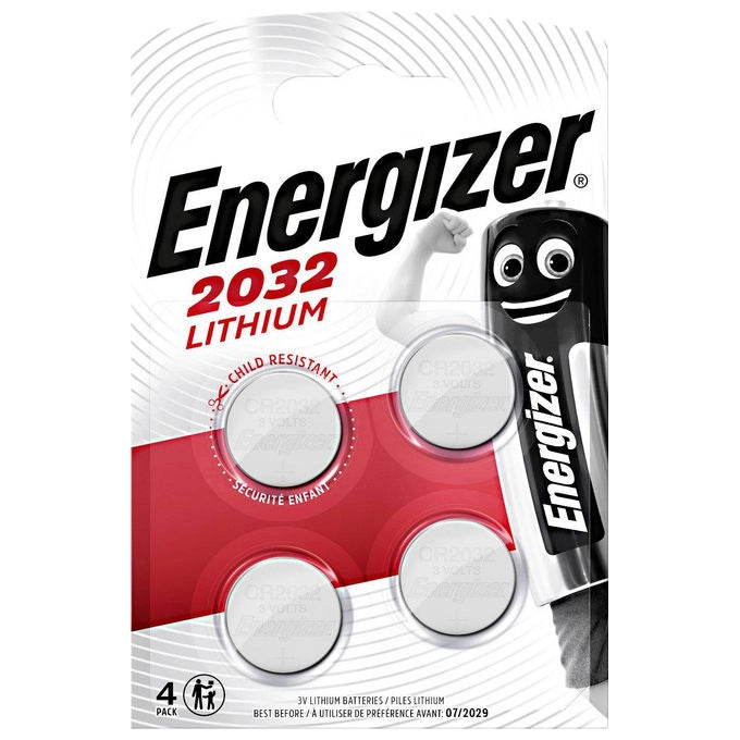 Energizer, Pila a Bottone CR2032, Litio, Lunga Durata, Confezione da 4