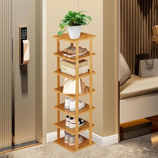 Sistema di conservazione 7 livelli alto in legno standard per scarpe sottili, ripiano verticale di conservazione - sistema di conservazione angolare spazievitore per la zona di ingresso Ripiano di conservazione
