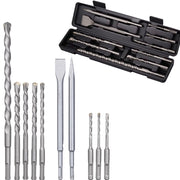 Set 10 PZ Punte Trapano SDS Plus Cemento Muro + 2 Scalpelli Piatti e a Punta