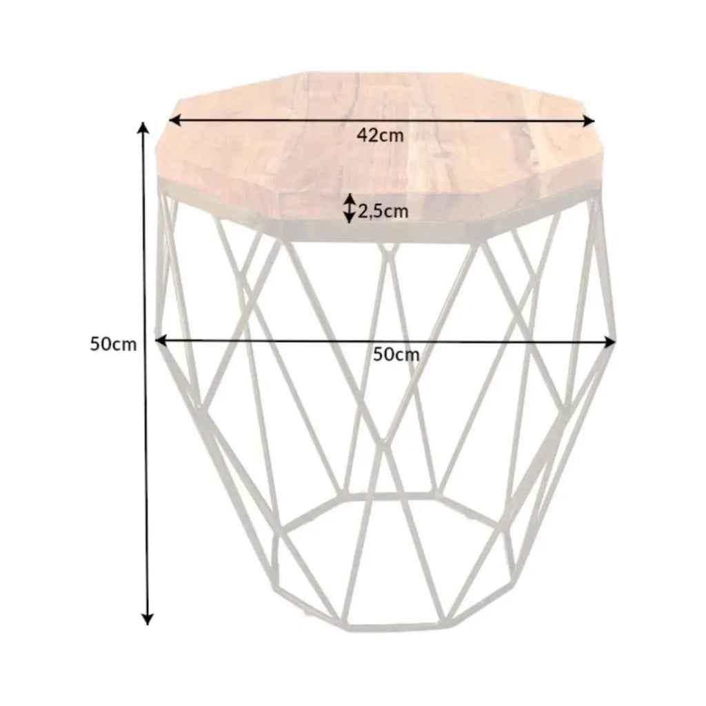 Tavolino basso NEXORA 50 cm aspetto legno di acacia e ferro finitura ottone design geometrico