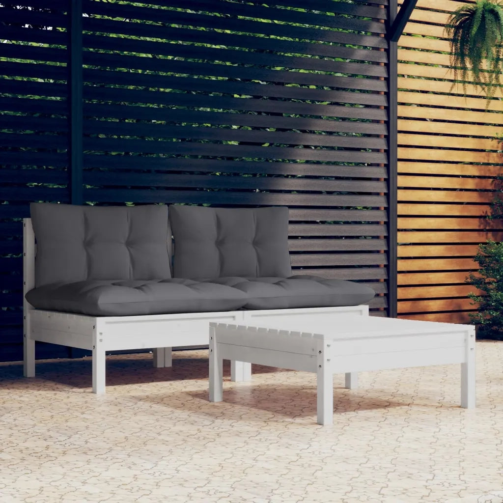 Set Divani da Giardino 3 pz | Set Salotto da Giardino con Cuscini Antracite Legno di Pino