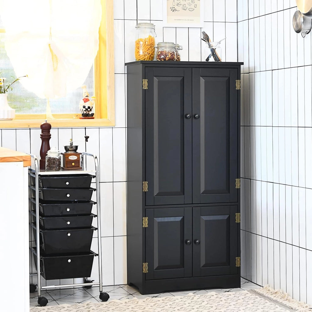 Mobile Multiuso, Armadio da Soggiorno, Credenza da Cucina in Legno, con 4 Ripiani, 58,5 x 31,4 x 123cm, Bianco e Nero (Nero)