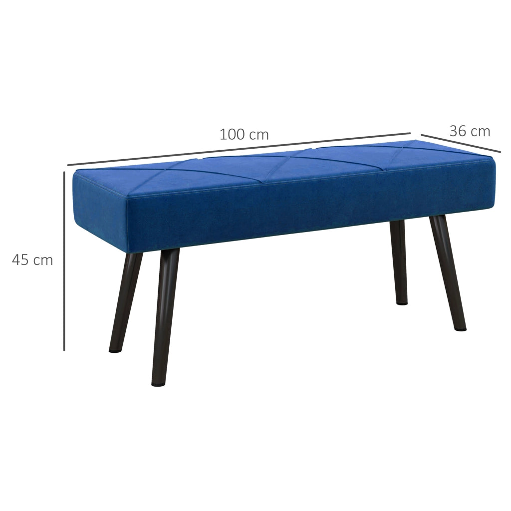 Pouf Piede Letto Multifunzionale ¨C Minimal ¨C Acciaio Tessuto Imbottito Blu Scuro 100x36x45 cm