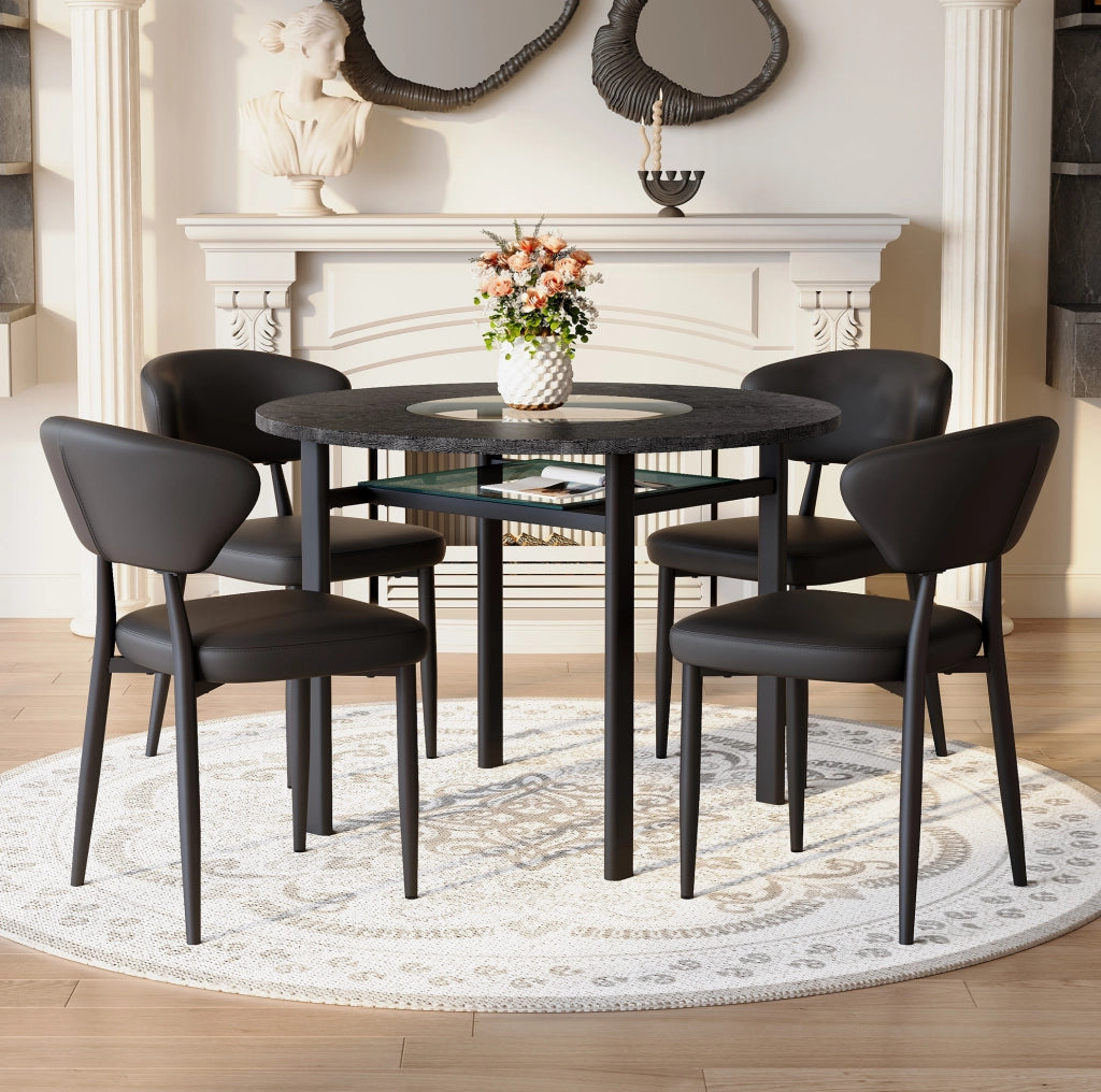 Set tavolo rotondo Ø100 cm con sedie; MDF e vetro; nero