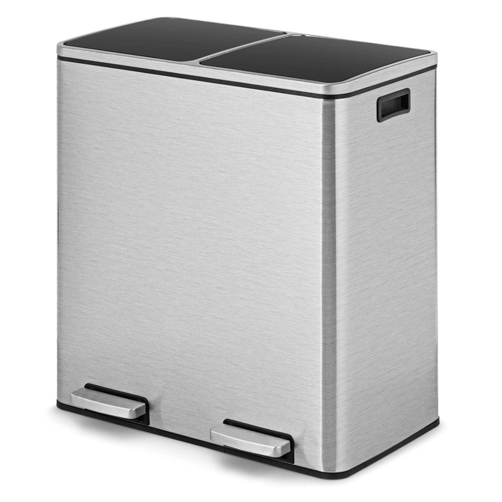 60 L Pattumiera per Differenziata 2 Scomparti, Secchi Spazzatura a Pedale in Acciaio, Cestino per la Spazzatura per il Bagno Cucina Ufficio Casa, 60 x 33 x 66 cm