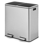 60 L Pattumiera per Differenziata 2 Scomparti, Secchi Spazzatura a Pedale in Acciaio, Cestino per la Spazzatura per il Bagno Cucina Ufficio Casa, 60 x 33 x 66 cm