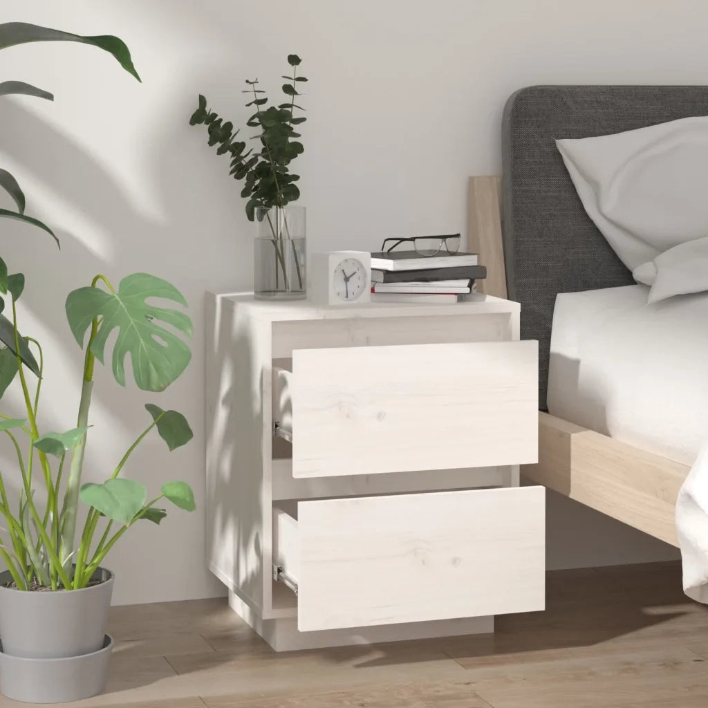 Comodino Bianco 40x35x50 cm in Legno Massello di Pino 813317