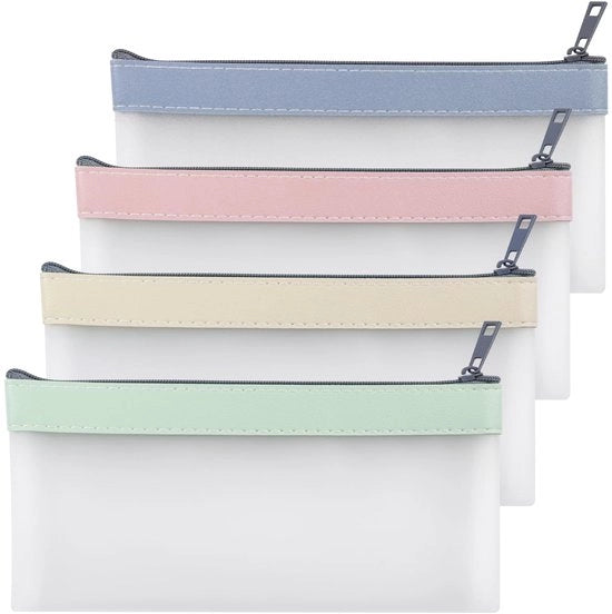 Set di 4 custodie trasparenti, custodia con grande capacità, custodia TPU morbida con chiusura a raccordo, borsa cosmetica impermeabile per viaggio, scuola, ufficio