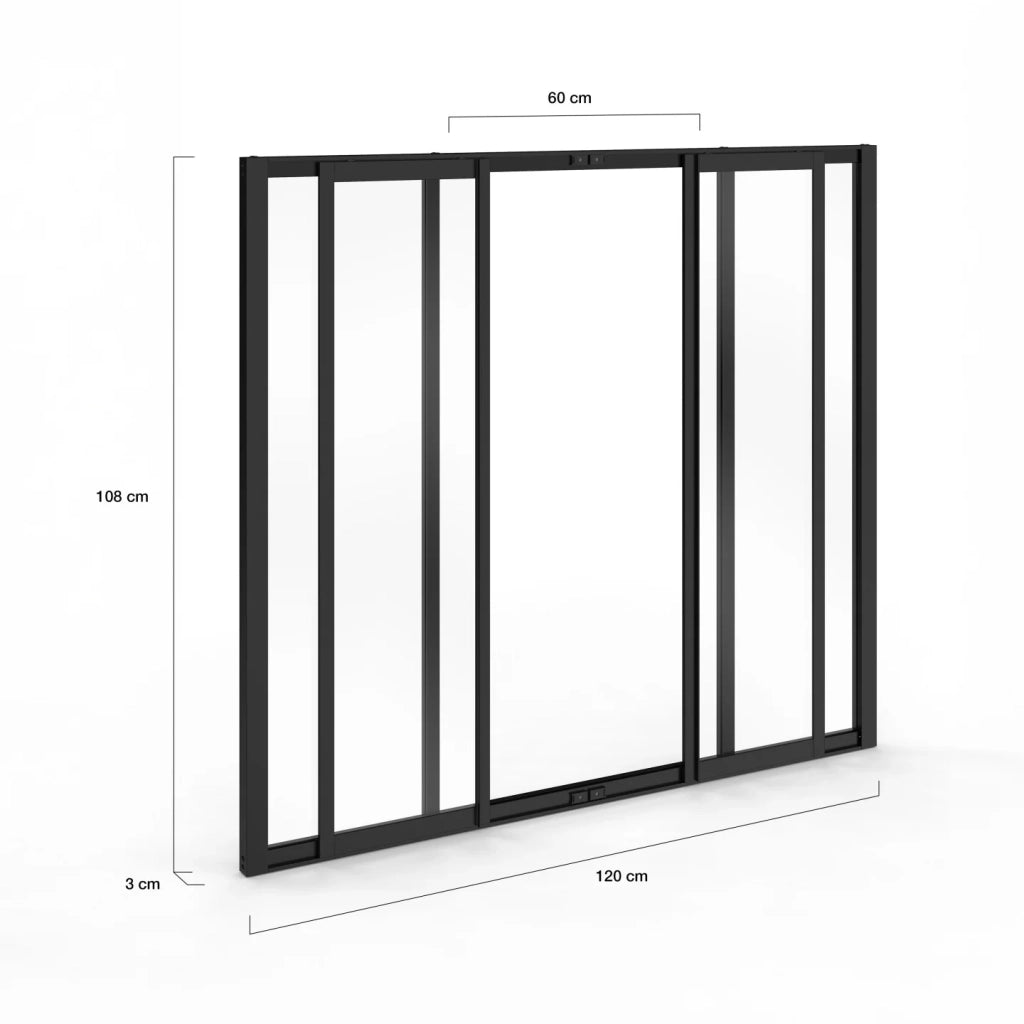 IDMarket - Tetto in vetro dell'officina scorrevole a 4 pannelli L. 120 x H.108 cm in metallo nero e vetro temperato