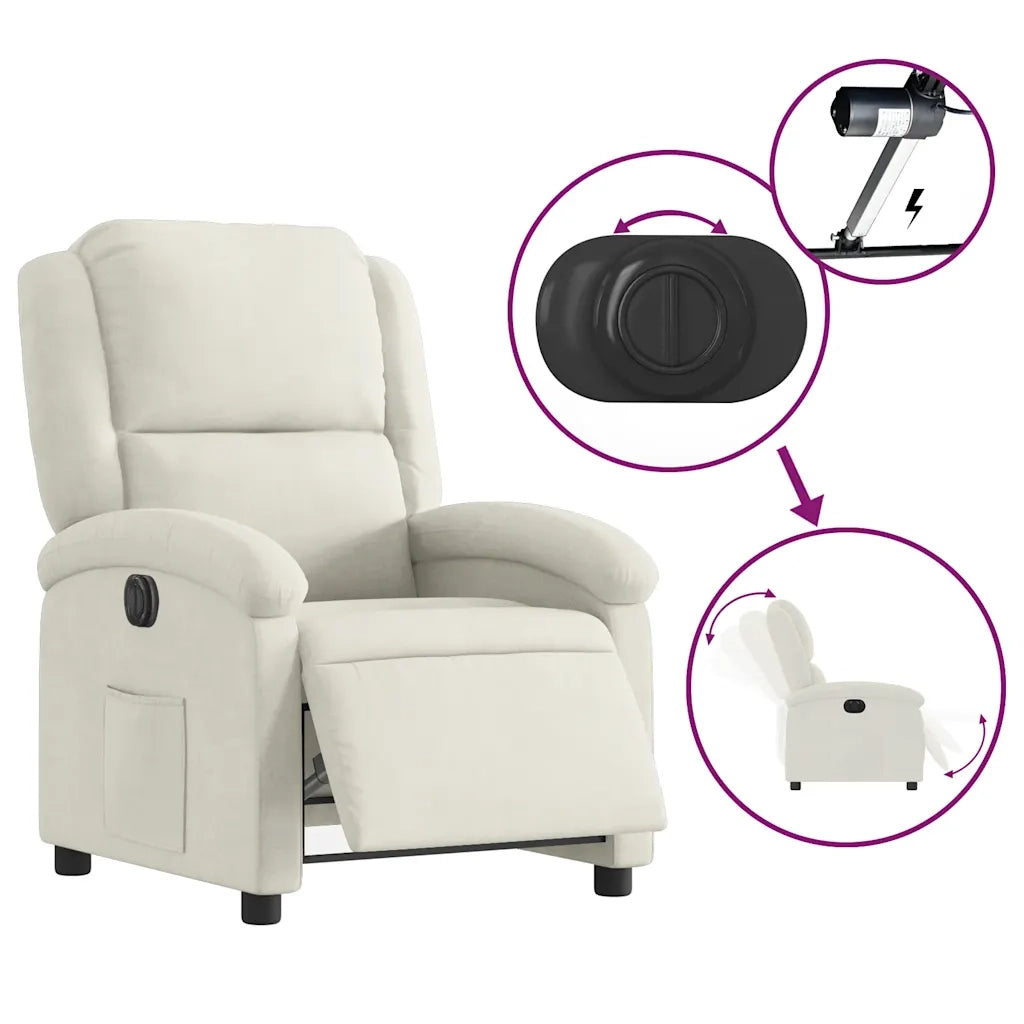 Poltrona Elettrica Reclinabile-Divano Sedia Crema in Velluto 640192