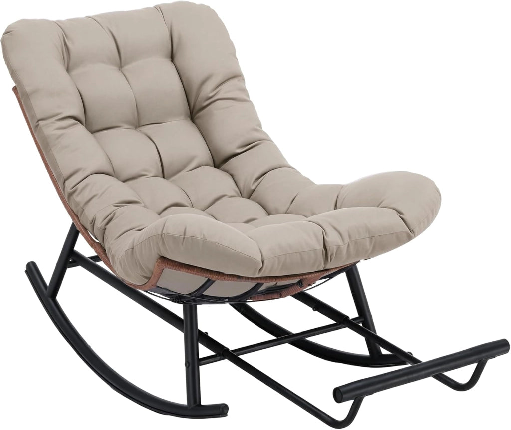 Sedia a dondolo grande con cuscino extra spesso, comoda seduta lounge per interni ed esterni, soggiorno, terrazza, giardino, veranda (blu)