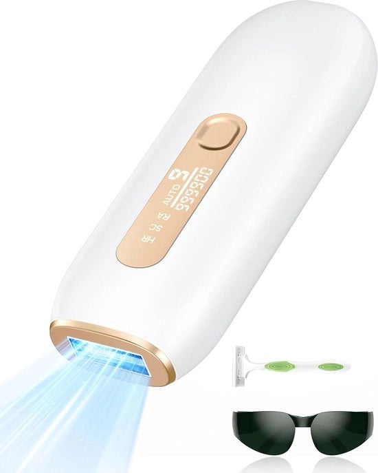 Apparecchio di Epilazione Laser - Senza Dolore e a Lungo Termine - Epilatore per Uomini e Donne - 999.900 Impulsi - Incluso Raschietto e Occhiali di Protezione - 9 Niveletà Regolabili - Modalità Automatica e Manuale