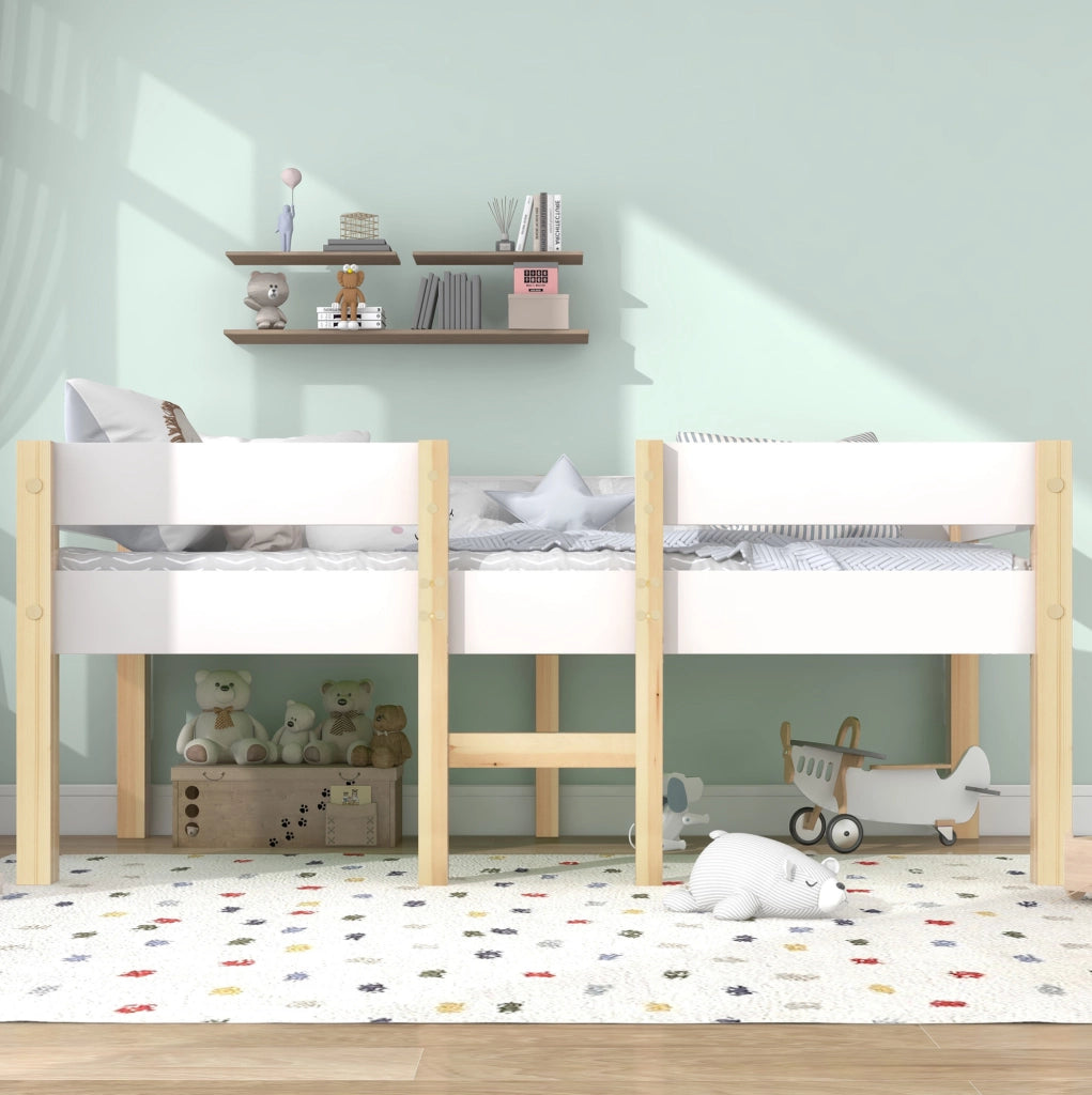 Letto semialto per bambini con sponde di sicurezza 90x190 cm in legno massello bianco