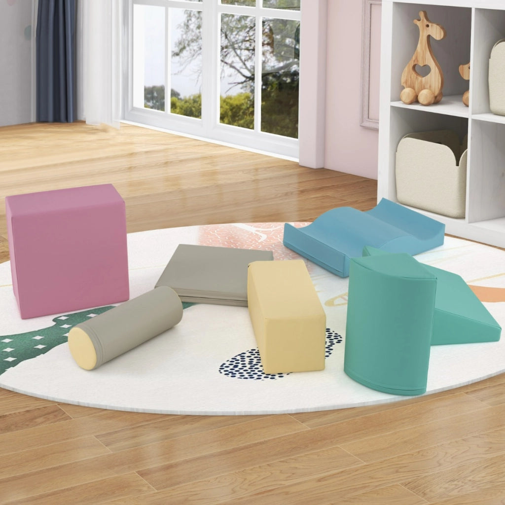 Set di giocattoli educativi per arrampicatori 7 pezzi-Attrezzatura leggera in schiuma per bambini più di 1,5anni Blu