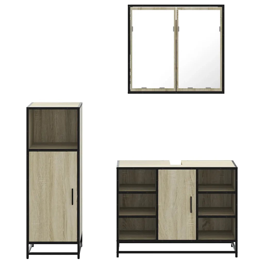 Set Mobili da Bagno 3 pz Rovere Sonoma in Legno Multistrato