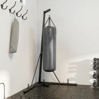 Supporto Sacco da Boxe Regolabile in Altezza e Autoportante con Base Triangolare, 170x90x182-225 cm, Nero