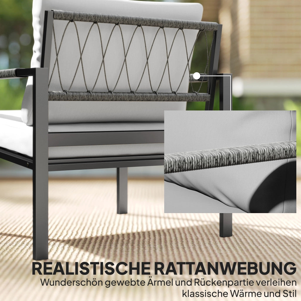 Set di mobili da giardino Set per 4 persone per il balcone impermeabile con divano a 2 posti; cuscino per sedile da poltrona; tavolino laterale grigio chiaro