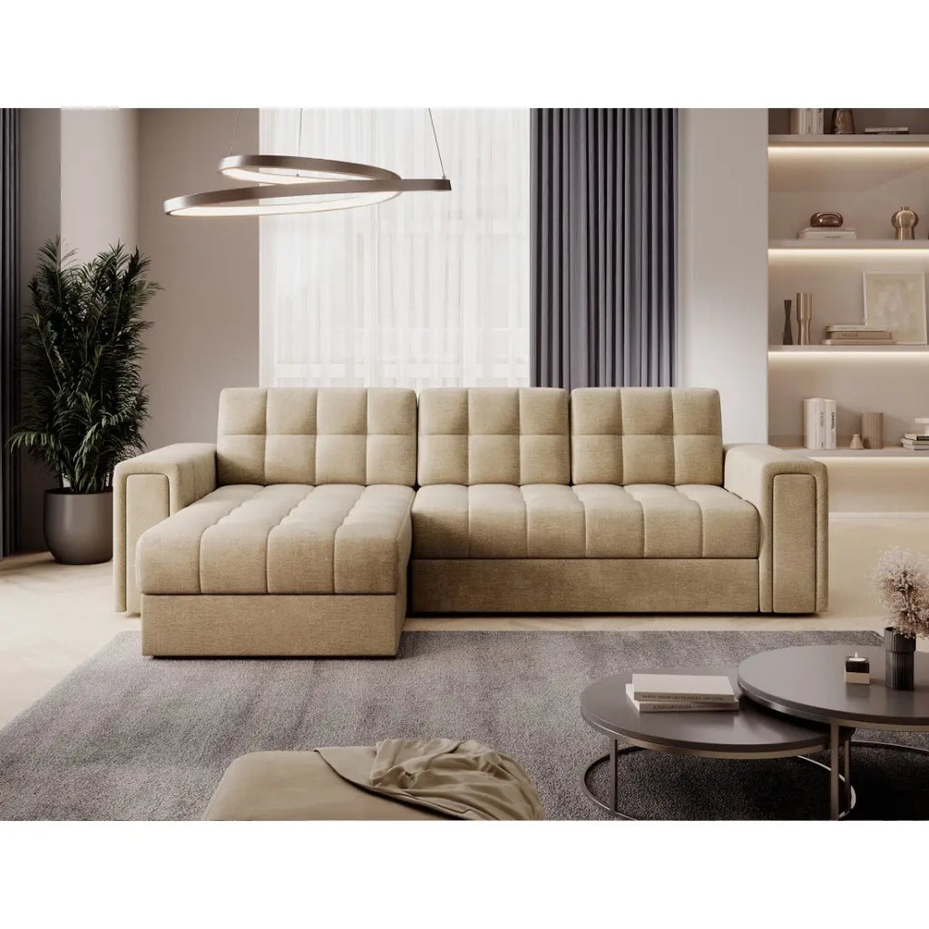 Divano angolare convertibile KAPITARA beige reversibile con vano contenitore