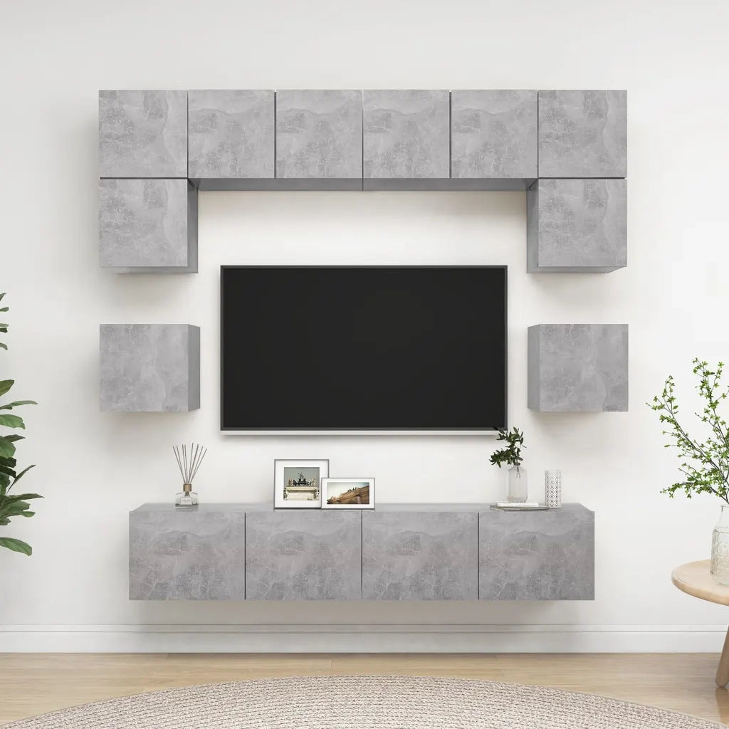 Set di Mobili Porta TV 8 pz Grigio Cemento in Legno Multistrato 3079111