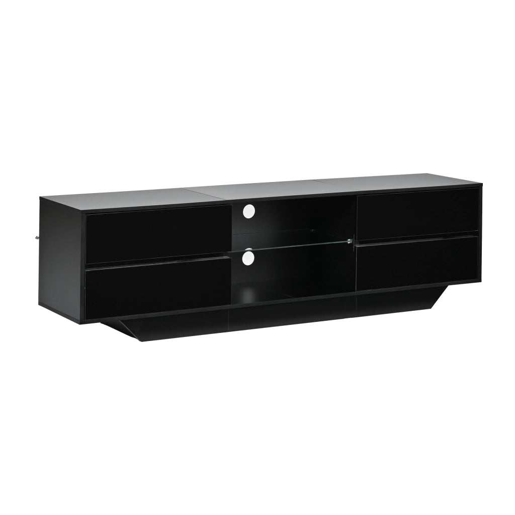 Mobile TV lucido nero 160¡Á35¡Á44,5 cm con illuminazione LED RGB, 4 vani e ante a ribalta