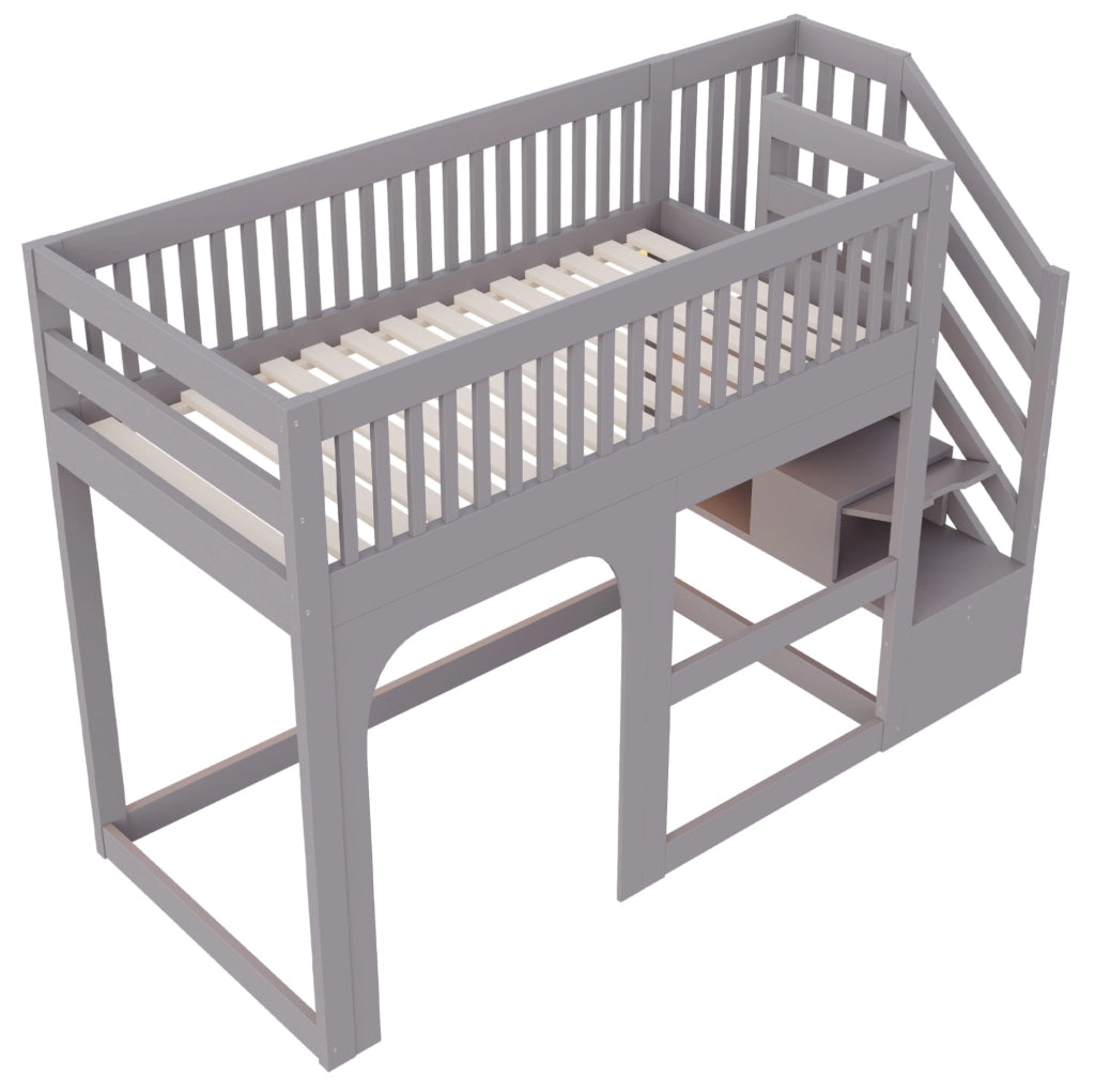 Letto a soppalco per bambini 90x200 cm con scala contenitore e LED