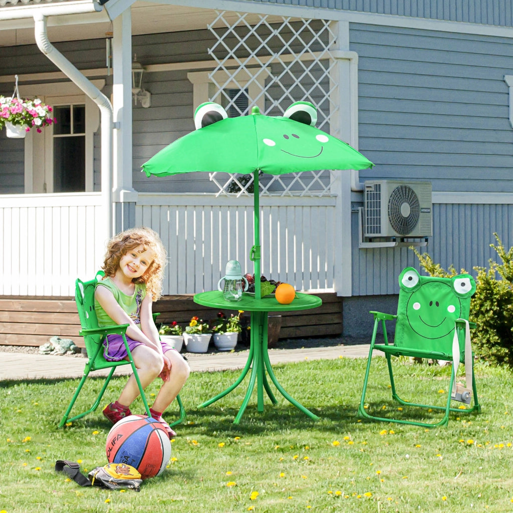 Set Tavolo e Sedie da Giardino per Bambini ¨C zephmum ¨C Verde, Pieghevole, 100-125 cm