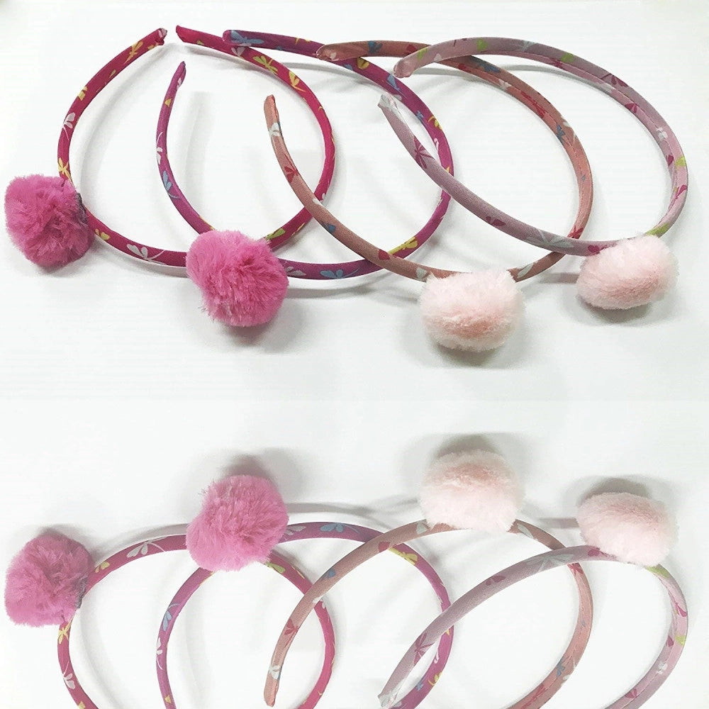 Trade Shop - Set 2 Cerchietti Cerchietto Frontino Rosa Pon Pon Capelli Fermacapelli Accessori -