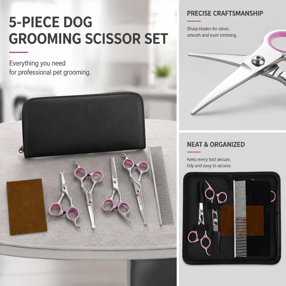 5-piece Stainless Steel Dog Grooming Scissors Set
