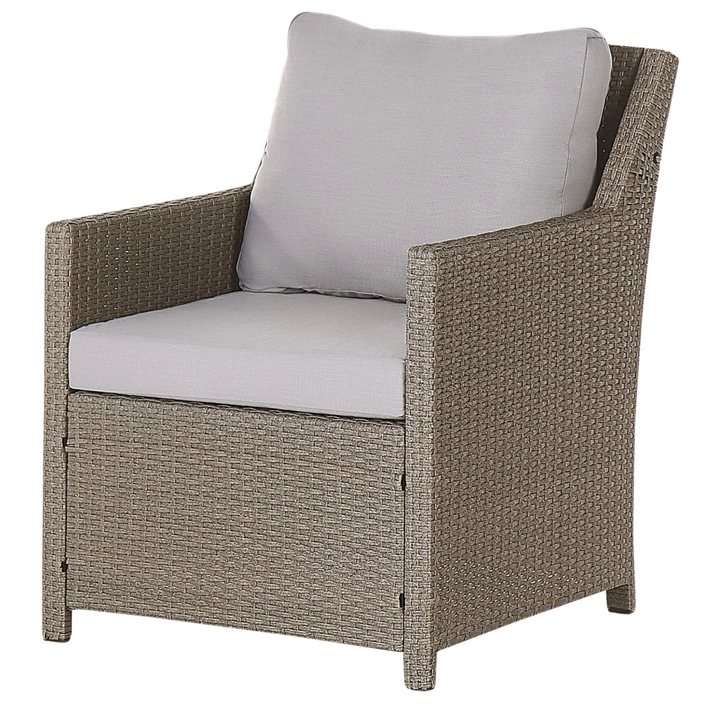 Set Divani Da Giardino Grigio Rattan Sintetico Cuscini Taupe Divano 5 Posti Tavolo Rettangolare 2 Poltrone 2 Pouf Set Da Pranzo All'aperto