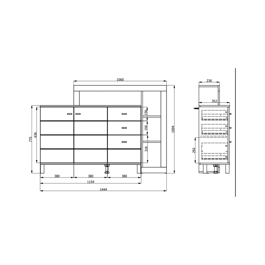 Madia Valiza, Credenza 4 Ripiani, 145x35x101h cm Marrone Rovere Nodi